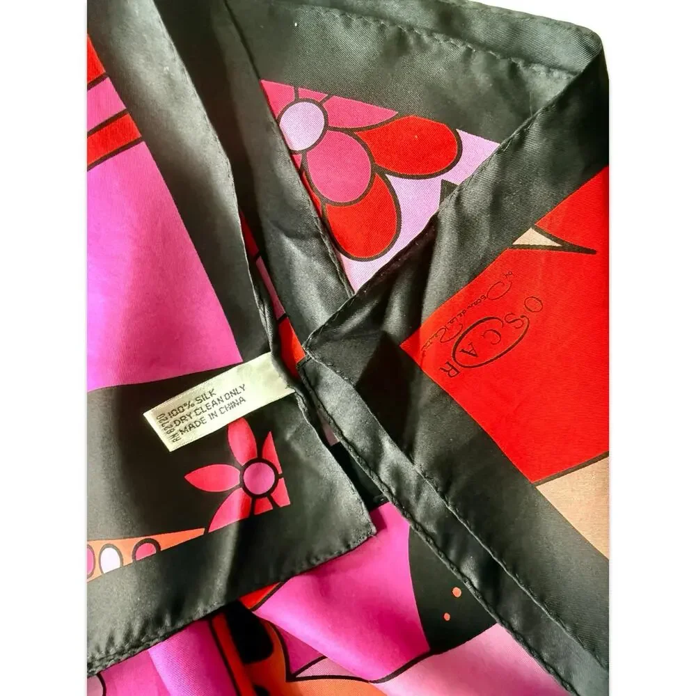 Vintage Oscar by Oscar de la Renta Silk Scarf 1980s Psychedelic Mod Floral 35x35